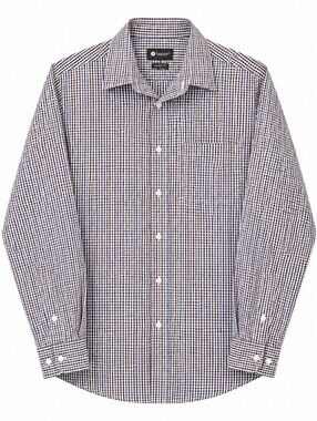 Haggar Men’s Blue and Brown Micro-Check Dress Shirt L/G